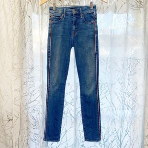 MOTHER HIGH WAISTED LOOKER WHAT I HAD BEFORE I HAD YOU PINK LEG STRIPE BLUE JEAN